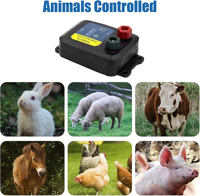 Electric Fence Charger PE2 – 0.10 Joule, 2-Mile/ 8 Acres Plug in Electric Fence Charger, for Dogs, Livestock, Squirrels, Chicken Coops,