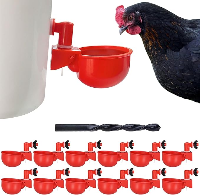 Chicken Waterer Cups | Automatic Large Chicken Water Feeder for Chicks, Turkey, Ducks, Goose, Bunny and Birds | Poultry Waterer - BPA Free & Leak Proof Design (12 Pack)