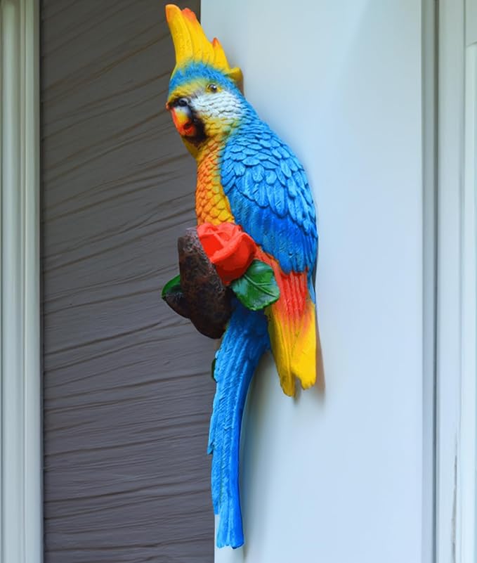 Tropical Hanging Parrot Decor,Resin Bird Figurines,Real Bird Statues,Home Ornament Decor for Tiki Bar,Perfect for Yard Ornaments,Tree Decorations Outdoor,Patio,Lawn,Tree Trunk, Porch