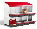 Outvita Chicken Nesting Boxes, 8 Compartments Metal Nesting Boxes for Chickens with Metal Legs, Wall Mount for Laying Eggs with Swing Perch and Roll Away Egg Collection for Chicken Coop, Red