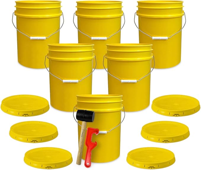 ePackageSupply 5 Gallon Plastic Bucket with Airtight Lid | Made in USA | Food Grade Bucket | BPA-Free | Heavy Duty 90 Mil All Purpose Pail | One 12" Rubber Mallet & One Lid Opener Included | 6 Pack