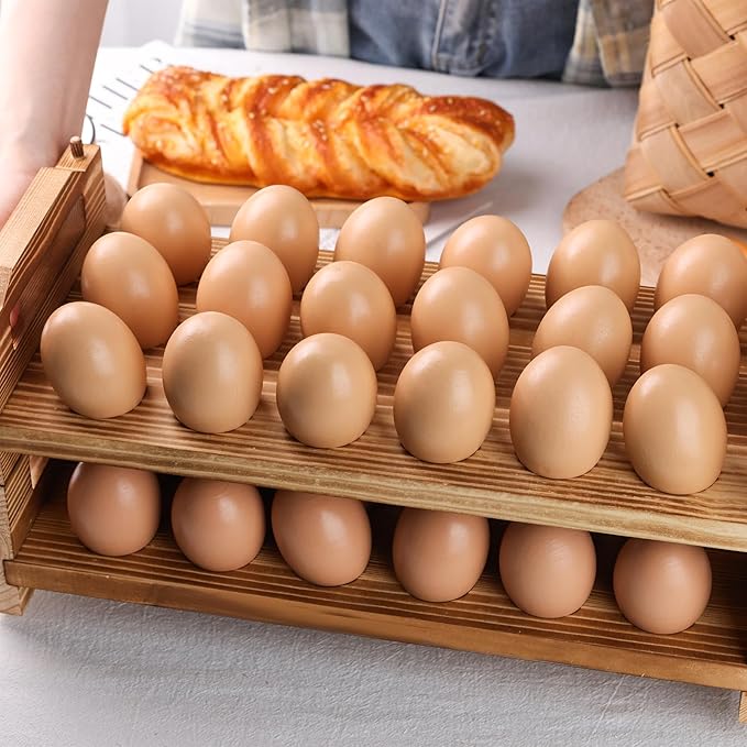 HANSGO 2PCS Countertop Wooden Egg Holders, Egg Container Racks Egg Storage Trays for 18 Fresh Eggs