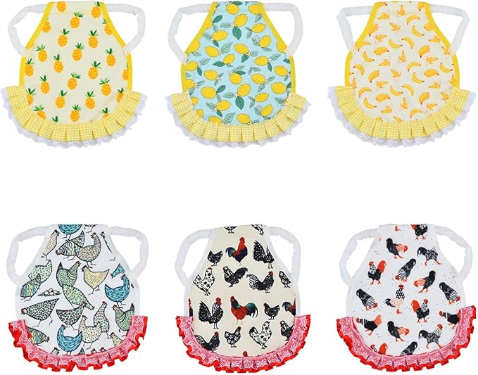 6pcs Hen Saddle Apron Waterproof Chicken Saddle Hen Apron with Elastic Chicken Jacket Straps Poultry Protector Wing Back Protector Print Feather Protective Jacket(A)