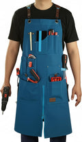 Woodworking Apron, Tool Apron, Canvas, Multiple Pockets, Adjustable Zipper, Metal Ring, Tape Measure Clip, Plus Size, Blue