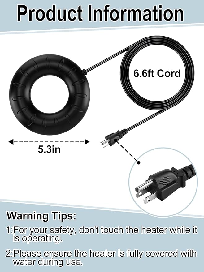 MEWTOGO 6.6ft Cord Bird Bath Heater for Outdoors in Winter - 70W Submersible Energy-Saving Chicken Coop Water Deicer with Thermostatic Control for Yard Patio to Keep Water Ice-Free