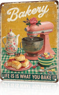 Retro Baking Metal Plaque Life Is What You Bake It Sign Farmhouse Wall Decor Aluminum Tin Sign Bread Pastry Art Kitchen Diner 12X16Inch