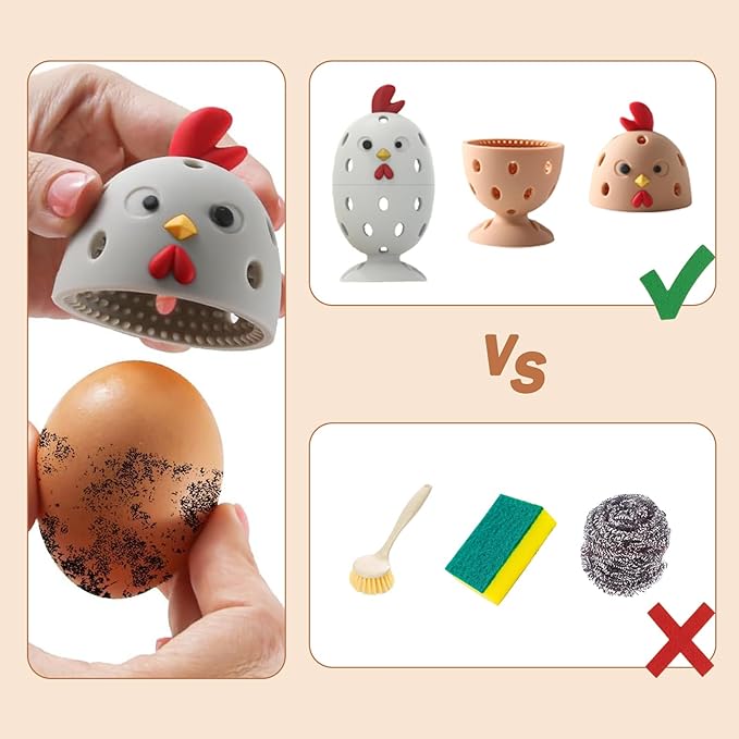 Silicone Egg Brush Cleaner, Egg Washer for Fresh Eggs, Reusable Multipurpose Washing Egg Tool for Fruits and Vegetables (Brown + Gray 2 Sets)