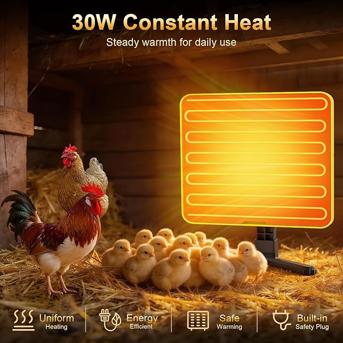 Brooder Plate for Chicks, 50–158℉ Chick Heat Plate with Smart Thermostat, UL Certified Radiant Heating Panel Brooder Heater, 180° Adjustable Angle & Hanging Design for Poultry Brooding & Chicken Coop