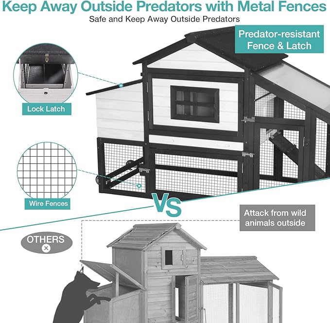 Chicken Coop, Mobile Chicken House with with Wheels, Outdoor Hen House Poultry Cage with Nesting Box, Leakproof Pull Out Tray and UV-Resistant Roof,Rabbit Hutch Duck Coop (Black)