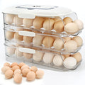 Egg Dispenser for Refrigerator, 3-Layer Clear Plastic Egg Holder Adopt Transparent PET Material & Hidden Handle Design – Egg Organizer for Refrigerator with Cover Lock Buckle (Capacity of 42 Eggs)
