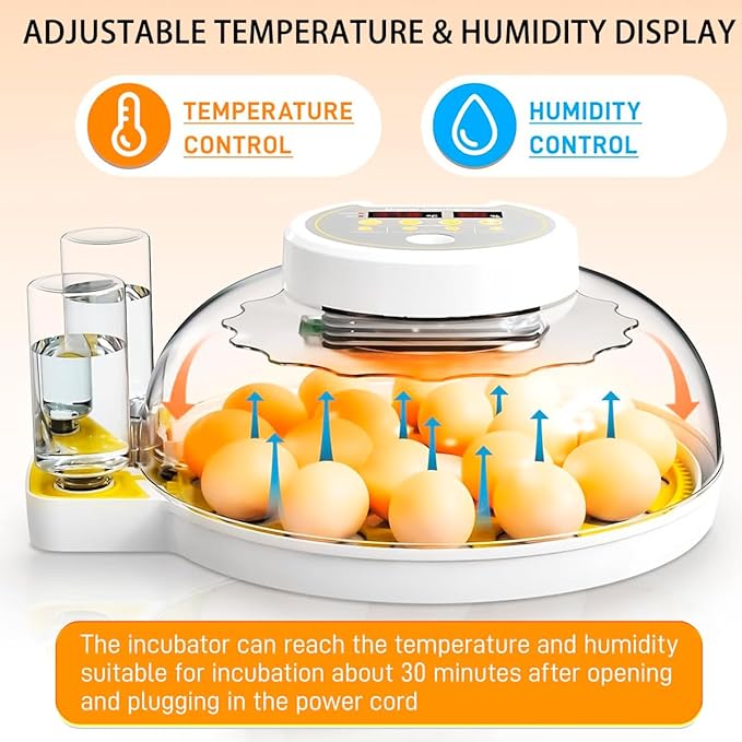 18/60 Incubator for Hatching Eggs, Egg Incubators with Humidity Display, Egg Candler, Automatic Egg Turner, Poultry Egg Incubator for Hatching Chicken Duck Bird Quails- Yellow 2 Egg Trays