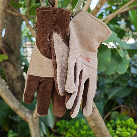 Leather Gardening Gloves for Men and Women, Work Gloves for Welding, Construction, Chainsaw, Farm, Ranch, Yard Work, Abrasion Resistant, Cactus Thorn Proof (Brown, Medium)