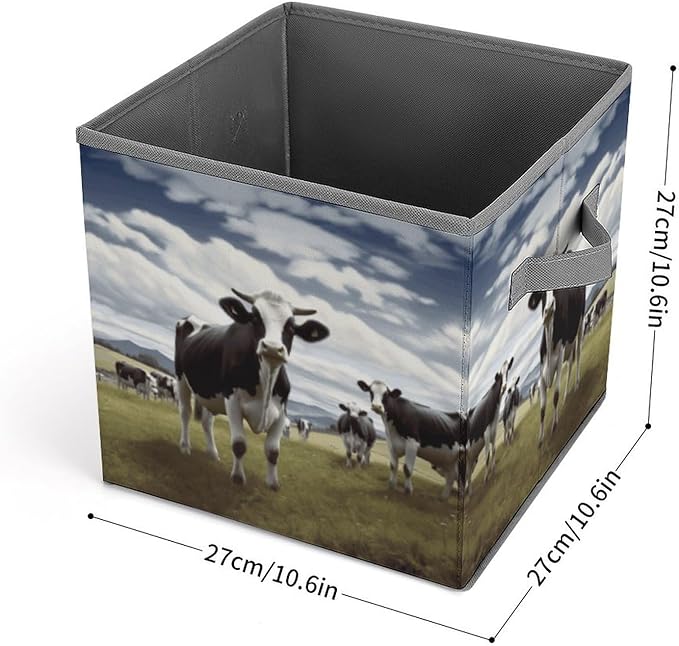 Farm Cow Pictures Storage Bins Cubes Fabric Cube Organizer with Handle Durable Storage Boxes Large Storage Baskets Foldable Cube Bins for Home Clothes Closet Organizers