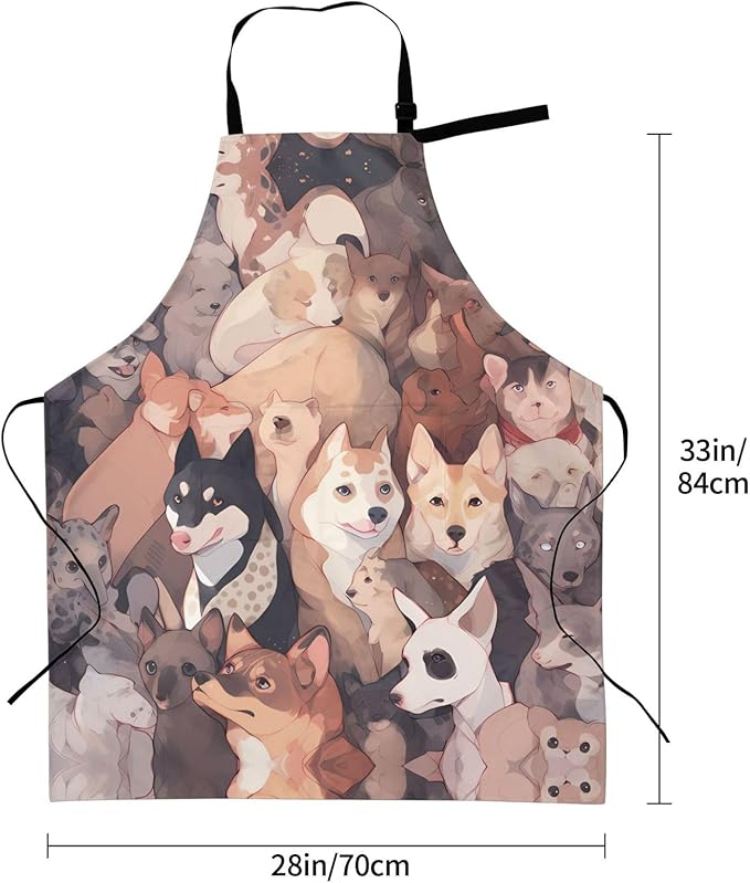 Dogs and Roses Heavy Duty Waterproof Apron with Pockets for AdultsResistant Grilling, Gardening, Painting