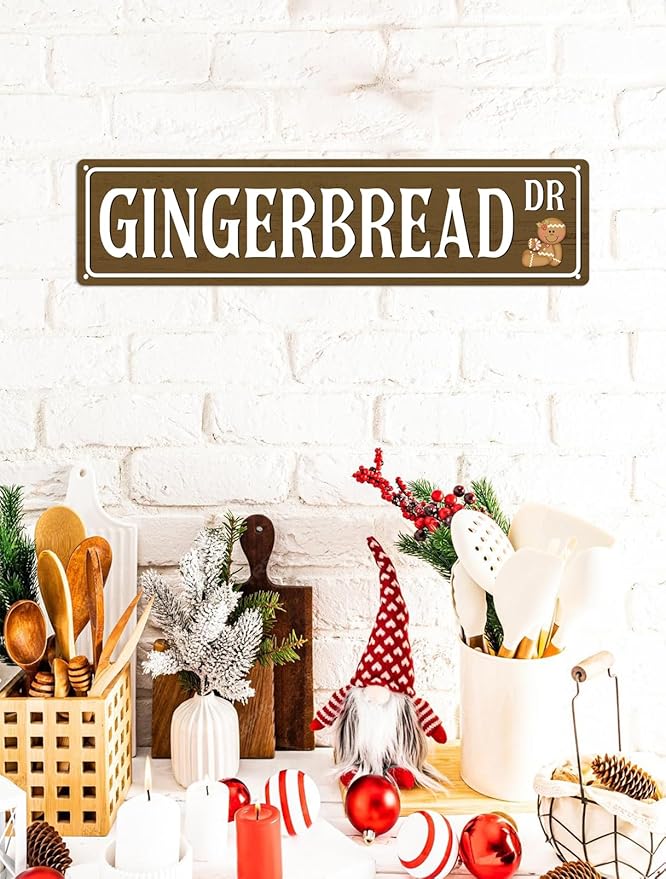 Gingerbread Dr Christmas Metal Sign Vintage Print Art Poster Tin Plaque for Home Farmhouse Kitchen Patio Yard Cafe Bar Front Door Wall Decor 4x16 Inch