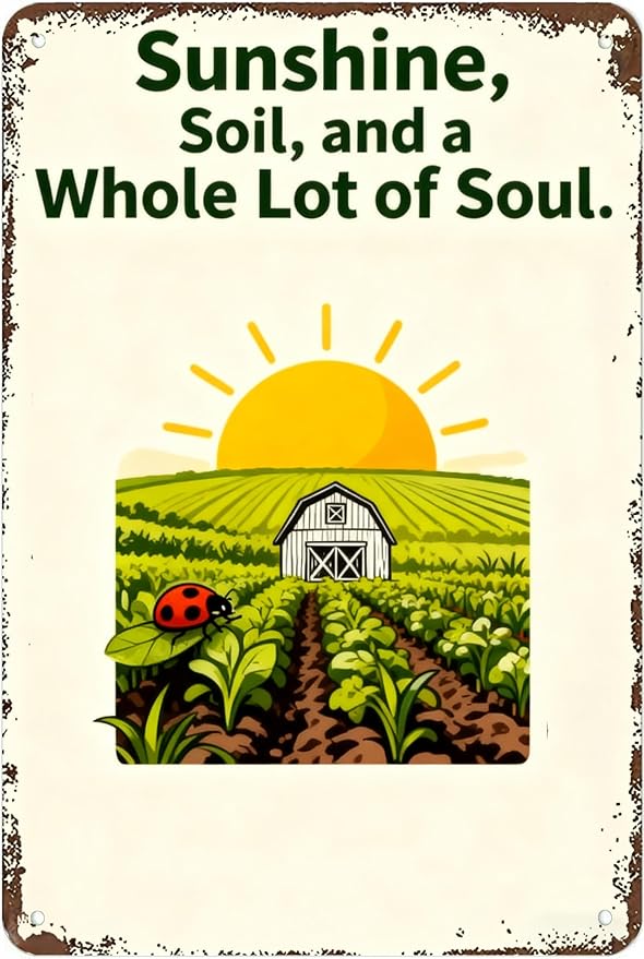 Metal Sign Sunshine, Soil, and a Whole Lot of Soul. Tin Sign Decor Retro Wall Decor For Home Coffee Bar Funny Aluminum Sign 8x12 inch
