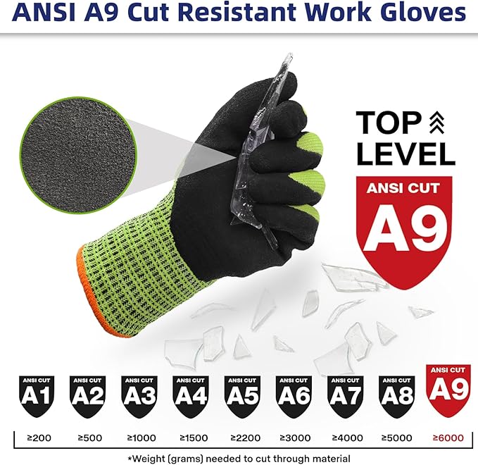 Schwer ProGuard Highest Level Cut Resistant Work Gloves PR3326 for Extreme Protection，ANSI A9 Cut Gloves with Reinforced Thumb, Non Slip, Breathable, Durable, Touch-screen, Yellow 1 Pair（M）