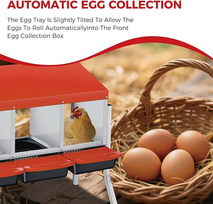Chicken Nesting Box,Chicken Laying Boxes with 3 Compartment Metal Stainless Steel,Chickens Egg Laying Nest Boxes with Rollout Egg Collection,Chicken Brooder Box with Perch, Orage