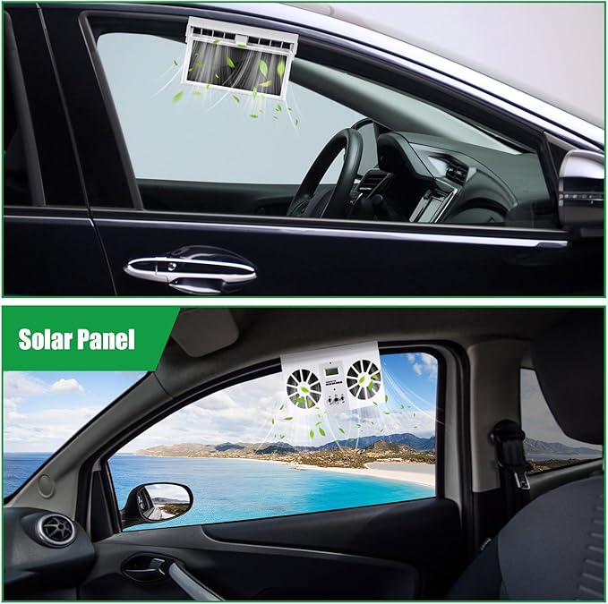 2 Pack Solar Powered Car Exhaust Fan 3 Fans Car Window 4500 RPM Air Vent Radiator Solar Energy Cooling Vent Exhaust for General Types(Solar 2 Fans,White)