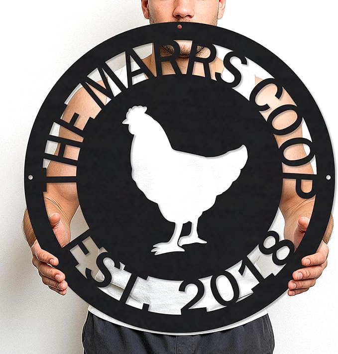 Rustic Farmhouse Chicken Coop Sign Custom Metal Hen House Nameplate Personalized Poultry Barn Wall Art Backyard Homestead Decor Vintage Barnyard Hanging Plaque Gift for Farmers and Chicken Enthusiasts
