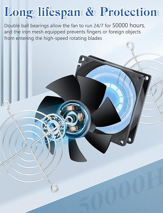 IP67 80mm x 25mm 2pin DC Cooling Fan Dual Ball Bearing for Electronics, AV Cabinet, RV Fridge, Amplifier, Chicken coop, 2pcs