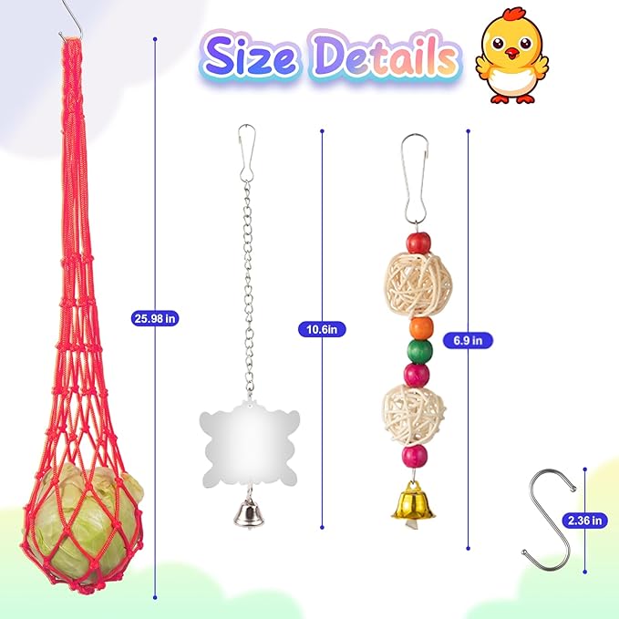 9PCS Chicken Toys for Coop - Complete Set of Chicken Toy, Coop Accessories Swing Ladder Bridge Mirror Pecking Toy Entertainment