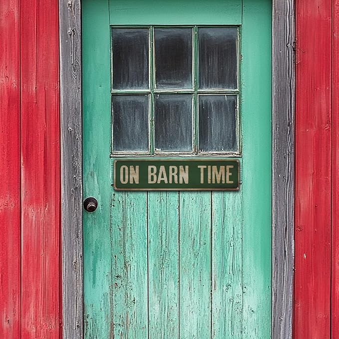 Farmhouse Aluminum Sign, On Barn Time Sign, 15.8x4 inches, Funny Rustic Signs for Barn, Decorative Metal Tin Signs for Outdoor, Home Decor, Horse Barns Decor, Aluminum Wall Plaque, Farmer Gift