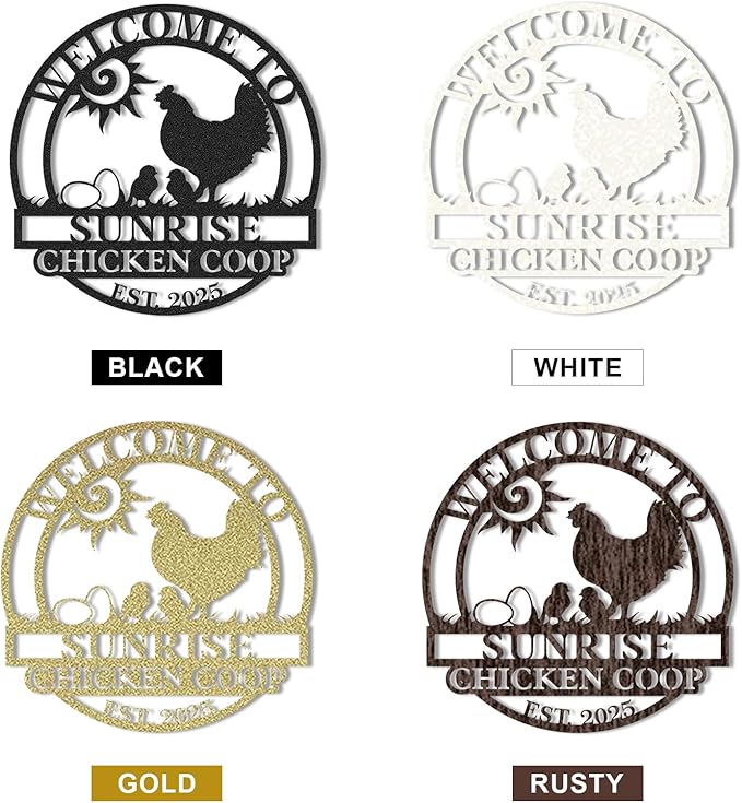 Personalized Chicken Coop Signs, Outdoor Chicken Coop Decor, Vintage Hen House Wall Decor, Custom Metal Name Sign for Farm Yard Garden Home, Gifts for Chicken Lovers Color09
