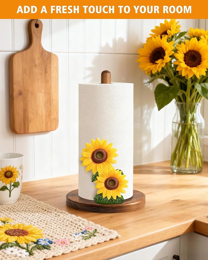 Sunflower Paper Towel Holder - Sunflower Decor for Kitchen Farmhouse Bathroom Counter - Gifts for Women Mom Grandma - 3D Vintage Yellow Stuff Decorative Accessories