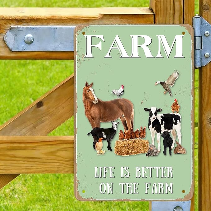 Vintage Metal Tin Sign - Farm Life is Better on the Farm - Aluminum Sign for Cafe, Home, Bar, Pub, Garage, Hotel, Garden, Wall Decor, Art
