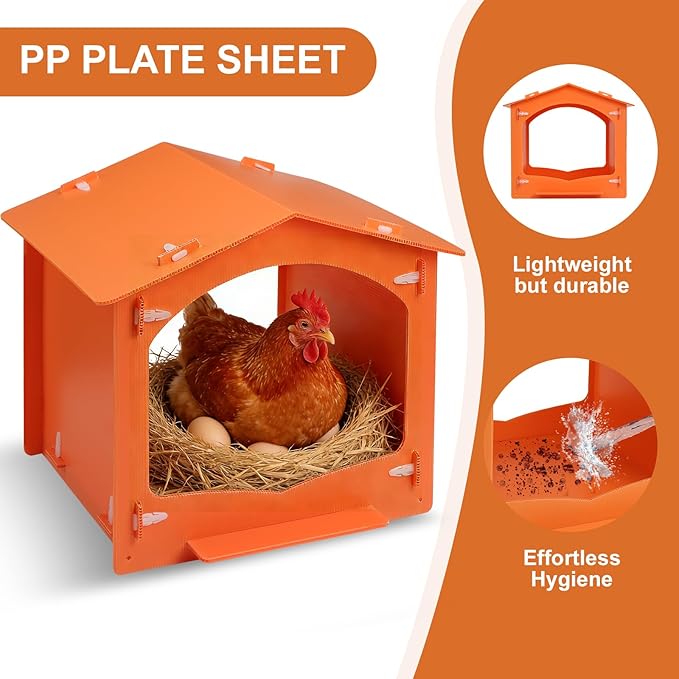 Chicken Nesting Boxes Egg Laying Nest Box for Chicken Coop, Easy to Assemble & Versatile Use for Hens, Ducks, Orange 3 Packs