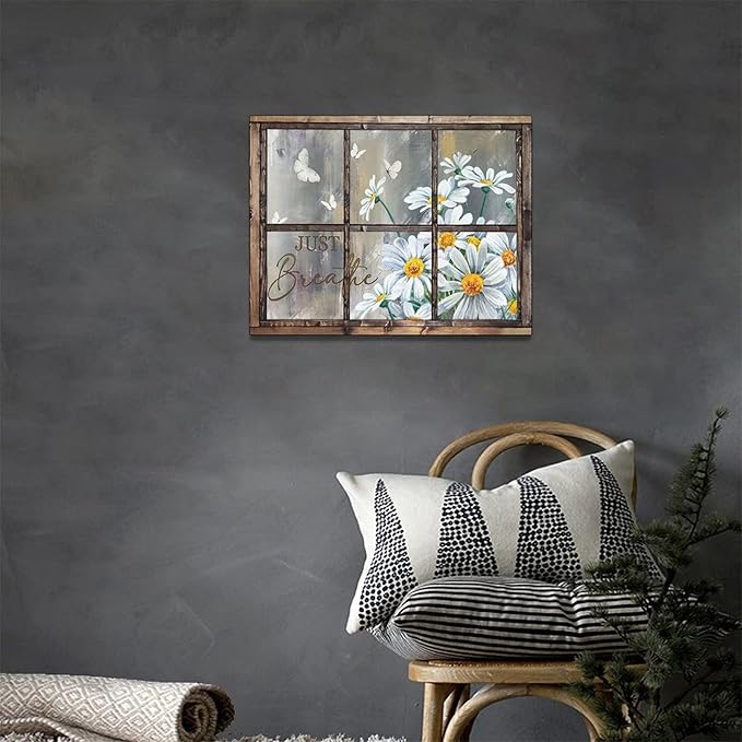Daisy Wall Decor Rustic Flower Wall Art Farmhouse Window Daisies Pictures Bathroom Decor Country Butterfly Canvas Prints Just Breathe Artwork Home Office Decoration For Kitchen Bathroom Living Room
