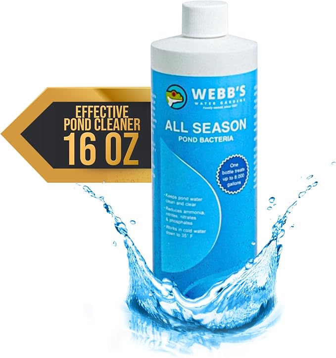 Webb's Water Garden All Season Beneficial Bacteria for Ponds, Enhances Water Clarity and Reduces Odors, Safe for Fish and Plants - 16 Ounces