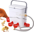 Automatic Chickens Waterer with Float Valve, 2 Gallons Poultry Water Feeder Drinking Dispenser with 4 Water Cups, Chicken Drinker with Hose Attachment for Chicks, Gooses, Ducks, Turkeys