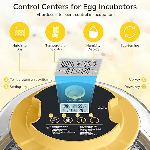 18 Egg Incubator with Automatic Egg Turning and Humidity Control, Chicken Incubator for Hatching Eggs with Temperature Display, Auto Record, Egg Candler, Extra 2 Water Bottles & 2 Egg Trays
