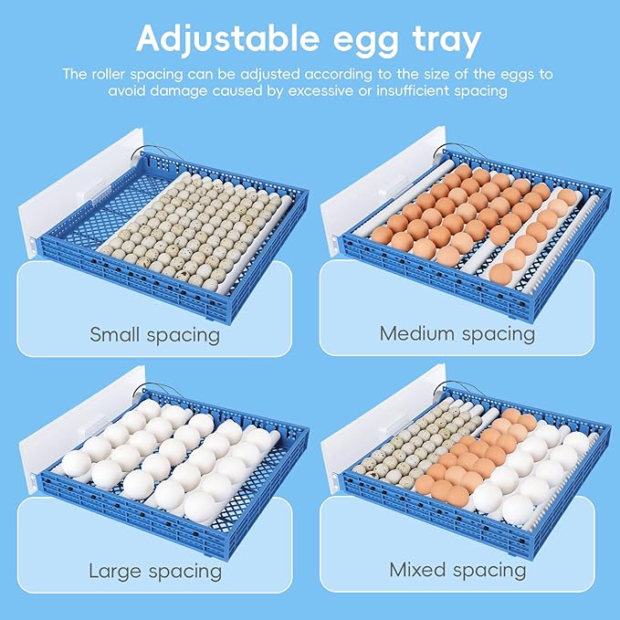120 Eggs Smart Incubation Machine with Automatic Egg Turning&Temperature Control, Poultry Hatcher with 120-Egg Capacity&Humidity Regulation (Blue-1, 64)