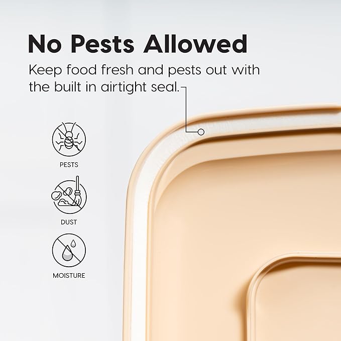 IRIS USA Dog Food Storage Container 58 lbs, Attachable Wheels, for Dog Cat Birds and other Pets, Food Storage Bin, Keep Fresh, Easy Mobility, BPA Free - Made in the USA, Almond/Pearl