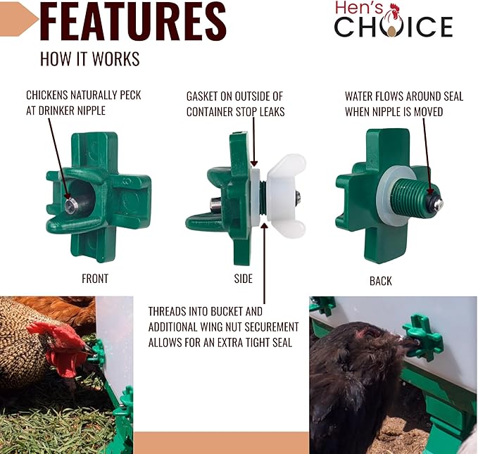 Hen's Choice 5 Gallon Chicken Waterer with 8 Drinker Nipples, Anti-Roost Lid, Top Fill Design, Heavy Duty Legs