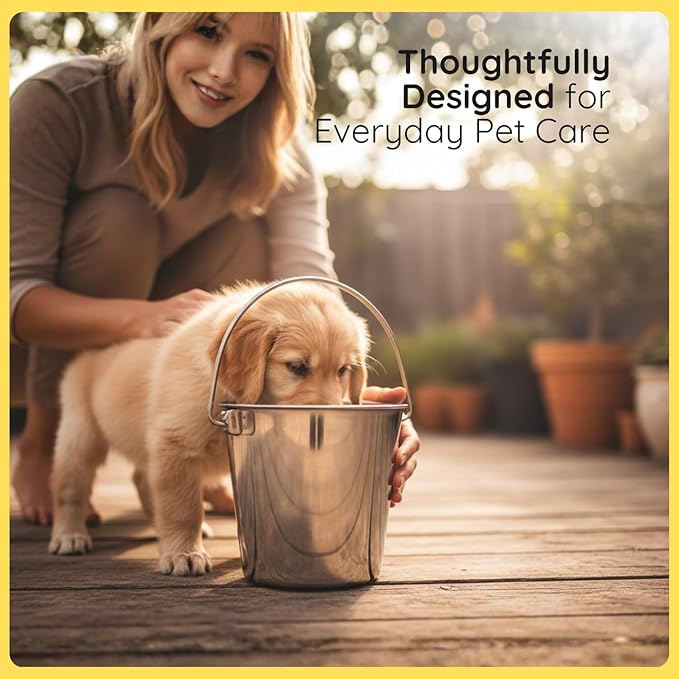 2 quart Heavy Duty Stainless Steel Round Bucket with Handle | 0.5 gal Sturdy Food & Water Bowl for Small Birds Dog Cat & Livestock | Fits kennel Crate Cage Farm | Hanging Utility Pet Pail