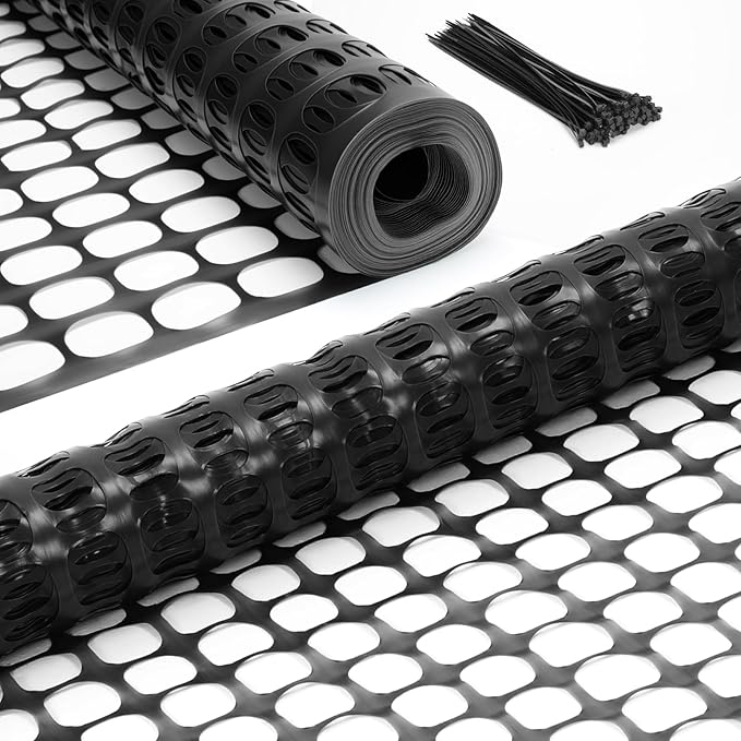 Ohuhu Plastic Garden Fence Safety Fence, 4'x50'/5.3LB Reusable Netting Plastic Mesh Fence Roll, Temporary Fencing for Animal Barrier Construction Snow Fence Poultry Rabbits Chicken Dogs Deer