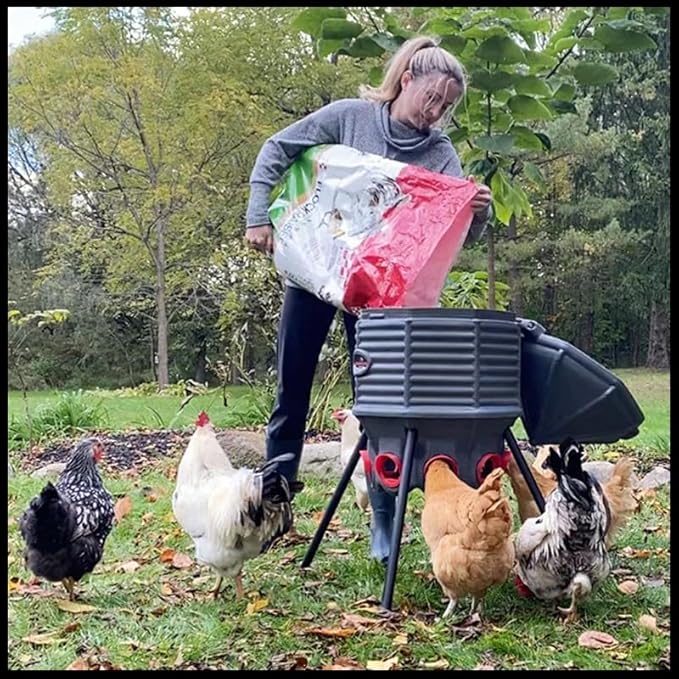 CoopWorx Poultry Feeder - 80 lb Capacity - Adjustable Height - UV Stable - Weather Resistant - 8 Feed Ports - Silo Shaped Design - Rust-Proof - Intended for Chickens/Ducks/Turkeys - Made in USA