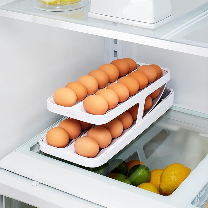 YouCopia RollDown® Egg Dispenser, Rolling Eggs Dispenser and Organizer for Refrigerator Storage, Double Track
