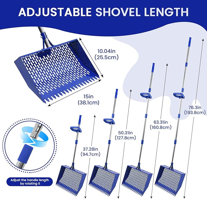 15 in Wide Chicken Poop Scooper and rake，Heavy Poop Scoop Shovel for Cleaning Coops, Adjustable Long Handle， Suit for Cleaning Chicken coops, racecourses, and Sheep pens