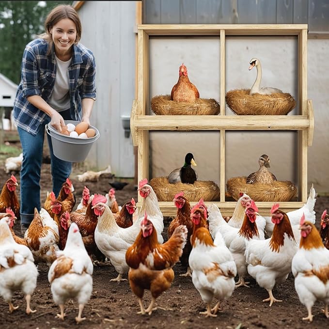 Chicken Nesting Box, 8 Compartment Wooden Nesting Boxes for Chickens with Perches, Floor/Stand/Wall Mount Large Chicken Nesting Boxes for Small & Medium Poultry
