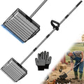 2 Rake Heads Chicken Coop Scoop 2 in 1 Metal Grid Chicken Poop Scooper 37.4 to 68.9 Inch Adjustable Stainless Steel Handle with Ergonomic Grip Farm and Poultry Litter Scoop with Gloves