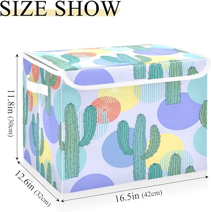 Colorful Cacti Circles Storage Bins with Lids Foldable Storage Basket with Handles Collapsible Large Fabric Organizer Containers for Clothes Shelves Closet Office Home