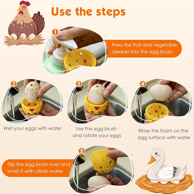 2 PCS Egg Washer for Fresh Eggs, Silicone Egg Brush Cleaner, Egg Cleaner Scrubber for Fresh Eggs, Reusable Multipurpose Washing Egg Tool for Fruits and Vegetables (Beige/Orange)