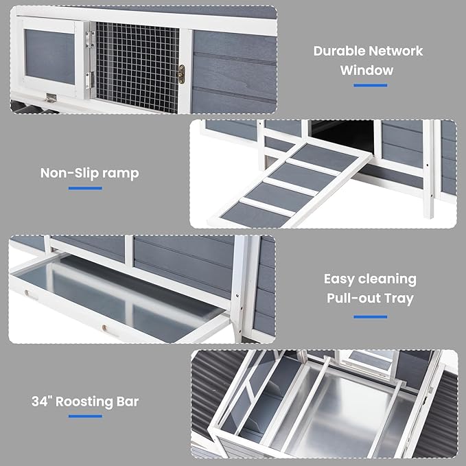 U-MAX Chicken Coop, 56" Large Wooden Chicken Hutch with 6 Nesting Boxes, Outdoor Hen House Chicken Cage