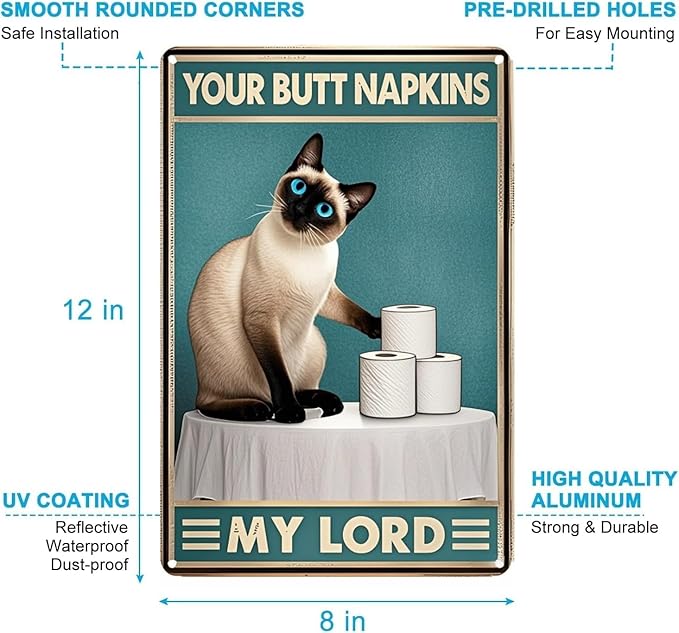 Vintage Funny Bathroom Sign – Humorous Metal Decor Plaque, Suitable for Cafes, Pet Lovers, Cats, Toilets, Bedrooms, Living Rooms, Kitchens, and Home Wall Decoration – 8x12 Inches