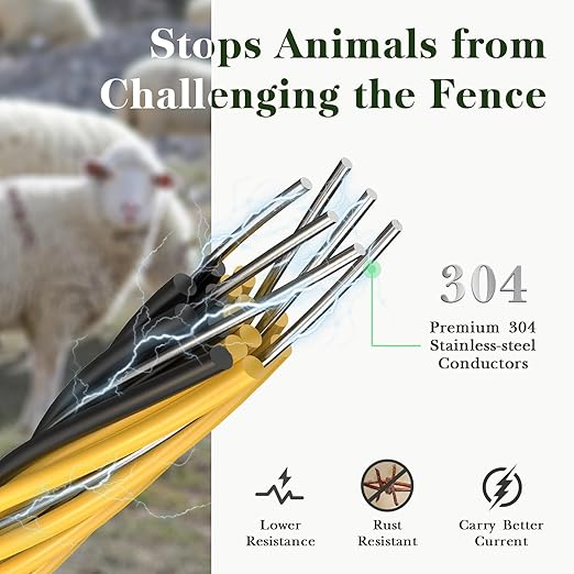 Electric Fence Wire, 3500ft 1067m, Polywire for Portable Livestock Fencing, 6 Stainless Steel Strands for Reliable Conductivity and Rust Resistance, UV Resistant